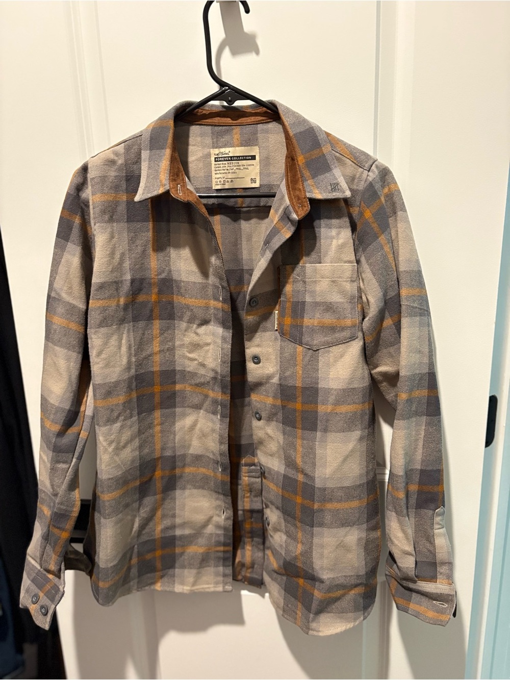 flag nor fail Beige Gray and Mustard Plaid Button-Up Shirt
